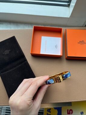 Hermes Blue Enamel and Gold Bracelet